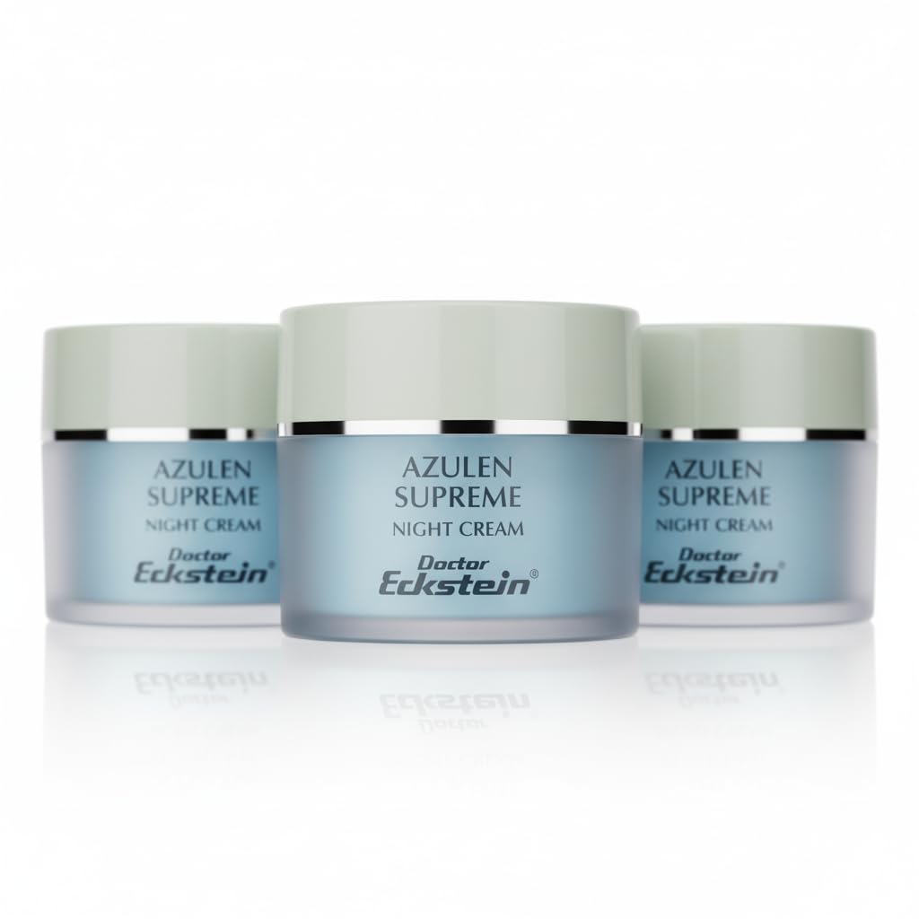 Doctor Eckstein Azulen Supreme Night Cream – Nachtpflege mit Guajazulen, Panthenol & Vitamin E für empfindliche, zarte und Mischhaut - 3 Tiegel je 50 ml