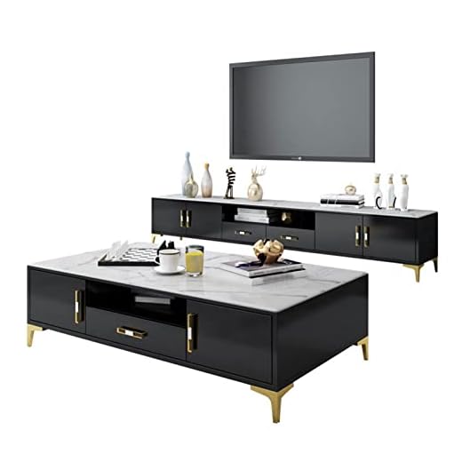 HMBB Modern 2 stycksbord for vardagsrum, modern hylla Tv Stå i mitten av århundradet soffbord med förvaring, marmor Tv Stå for 65 tums tv for sovrum (Color : 1.3m coffee table+1.8m TV cabinet)