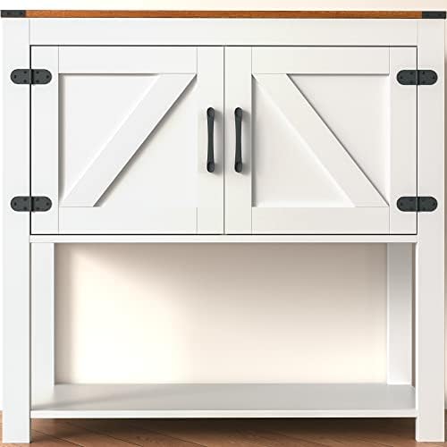 Cozy Castle Farmhouse Coffee Bar Cabinet, Buffet Table with 2 Doors, Accent Buffet Storage Cabinet for Entryway, Kitchen, Bathroom, White