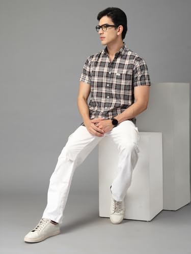 Image of Majestic Man Men's Slim Fit Premium Pure Cotton Plaid Check Half Sleeve Casual Shirt