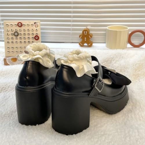 Bow High-Heeled Shoes Girls Leather Shoes with Socks for Travel Outdoor Party School3