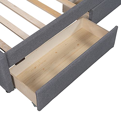 Meritline Twin Platform Bed With Storage Drawers, Linen Upholstered Bed With Headboard, Twin Size Daybed Frame For Kids Teens Adults, No Box Spring Needed (Twin, Gray With Drawers) #TOP6