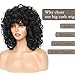 Kavsni Short Curly Wigs for Black Women Soft Black Big Curly Wig with Bangs Afro Kinky Curls Heat Resistant Natural Looking Synthetic Wig for African American Women （Black）