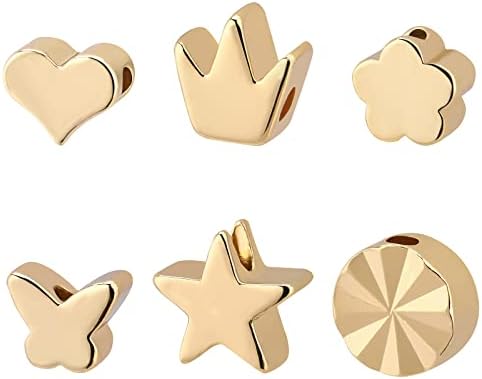 BENECREAT 80pcs 18K Gold Corrugated Round Spacer Gold Plated Brass Beads with 4 Mixed Size(1-2mm Hole) for Necklaces, Bracelets and Jewelry Making