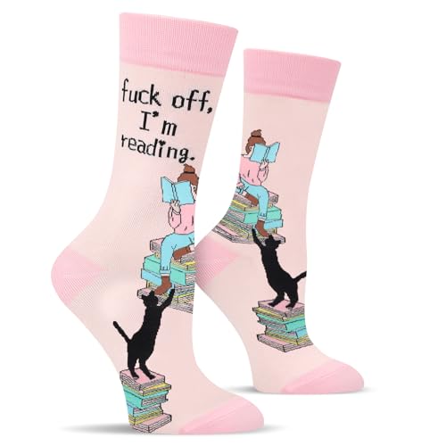 Cantustime Lustige Katzensocken für Frauen und Mädchen - FUCK OFF, I'M READING Socken Valentinstag Lustig Geschenke für Freundin Mutter Socken - Geburtstag Weihnachten Geschenke für Katzenliebhaber