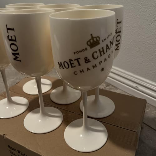 6 x Moët & Chandon Ice Imperial Champagner Acryl-Glas 0.45l Becher Kelch weiss/gold Gläser Set inkl. Untersetzer (6 x Stück)
