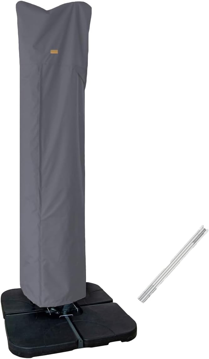 Patio Umbrella Cover for 9ft to 13ft Offset Umbrella, Fade Resistant, Water Resistant, Curved Cantilever and Straight Pole Parasol Outdoor Umbrellas Cover with Zipper and Rod Dark Grey