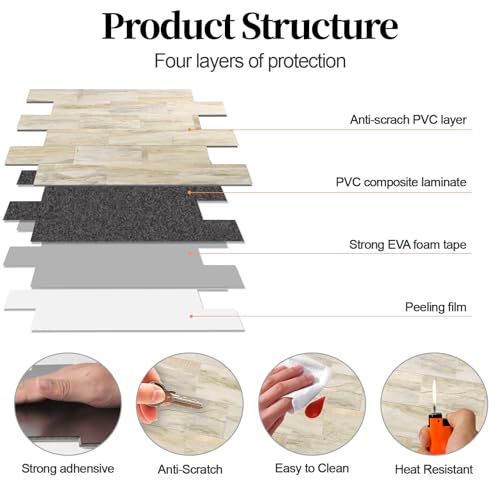 OYASIMI 10 Sheets Luxury Peel and Stick Backsplash for Kitchen Tiles, Beige Slate Mixed Metal Light Gold Stick on Backsplash Subway Wall Tiles for Bathroom, Laundry Room by OYASIMI - Image 8