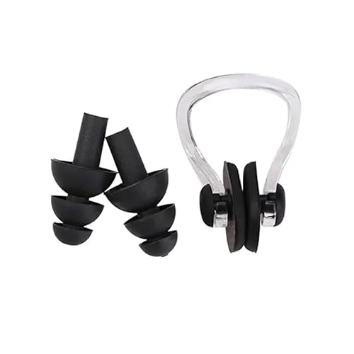 ATUMY - Accessoires de plongée en apnée Ensemble de bouchons d'oreilles et pince-nez pour la plongée et la natation en deux pièces en silicone, indispensable pour éviter la suffocation(Black (bagged))