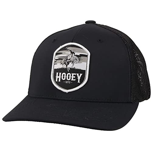 HOOEY Cheyenne Flexfit 5-Panel Western Lifestyle Curved Bill Patch Hat (Large X-Large, Black with Black & White Patch)