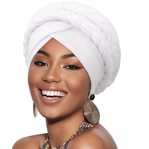Image of DRESHOW African Women Turban Caps Cotton Beanie Twist Headscarf Pre-Tied Double Twisted Braids Wrap Hat Chemo Cancer Cap