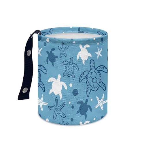 Image of Turtle Print Hanging Car Trash Bag Car Trash Can with Adjustable Buttons Collapsible Multipurpose Car Storage Bag Road Trip Essentials