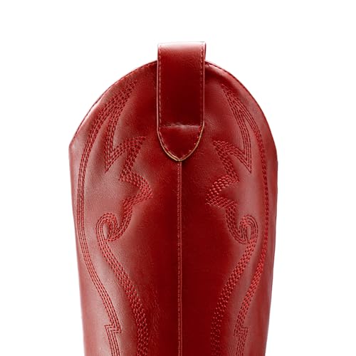 Image of DREAM PAIRS Cowboy Boots For Women, Comfortable Pull On Zipper Chunky Heel Pointed Toe Embroidered Western Cowgirl Knee High Boots