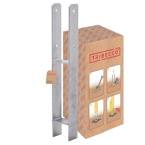 TRIBECCO H-Pfostenträger pour encastrement (91 x 91/600) zingué à chaud, hauteur totale : 600 mm, épaisseur de matériau : 5 mm, largeur nette : 90 mm Acier plat H-ancre en béton pour structures en