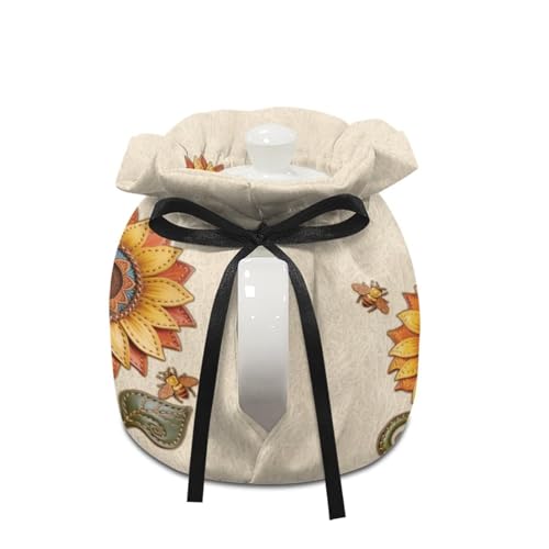 Image of Sunflower Bee Print Tea Cozy for Teapot Insulated Tea Kettle Cosy Drawstring Design Teapot Insulation Cover for Keeping Warm
