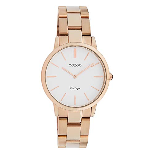 Oozoo Vintage Damenuhr mit Edelstahl Gliederarmband 34 MM Weiß/Rosegoldfarben C20048