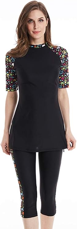 Modest Swimwear for Ladies Muslim Swimsuits Burkini Floral Short Padded Surfing Suit