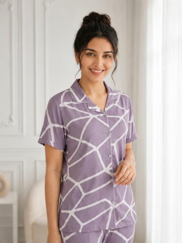 Image of CLOUD SOFT Women's Rayon Night Suit Set | Premium Soft Printed Pajama Set for Women | Shirt & Pajama Sleepwear Combo | Comfortable Ladies Nightwear Loungewear Set (CS12001)