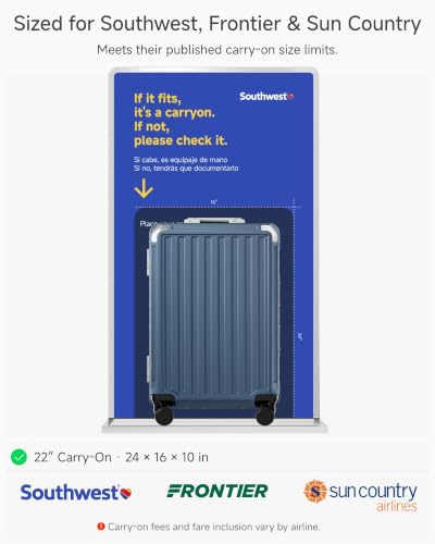 Image of LUGGEX Carry On Zipperless Suitcase, Aluminum Frame, Ocean Blue, 22 inch | Southwest Airlines Approved, 24x16x10 Carry On, 100% PC Hard Shell, 8010S Aluminum Frame, 8 Spinner Wheels, TSA Lock, ZX-Core