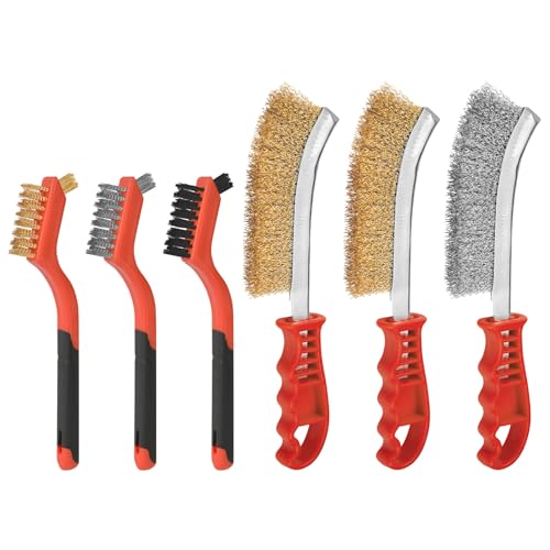 Flintronic 6 Stück Drahtbürsten Set, Drahtbürste mit 130mm Bürste, Messing Drahtbürste, Handdrahtbürste Rost Drahtbürste, für die Reinigung von Schweißschlacken, Werkstatt, Haushalt, und DIY Projekte