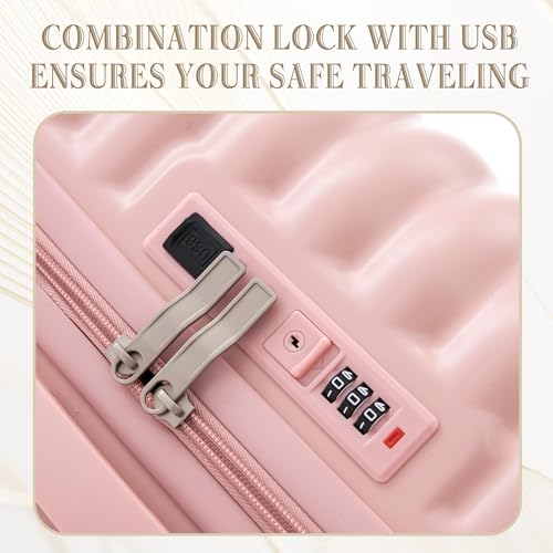 ABS Spinner Wheel Luggage with USB Port, Phone Holder, and Cup Holder, Multifunctional Travel Suitcase, 20/24/28 inches, Pink4
