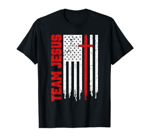 Team Jesus Bandera Americana Patriótica Cristiana Fe Retro Camiseta