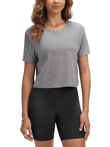 Image of ODODOS Women's Performance Cropped Tee Ultra Soft odSTRATUM Tech Short Sleeve Relaxed Top Crew Neck T-Shirts