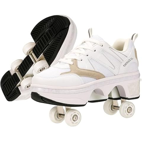 Shoes with Wheels – Roller Skate Shoes for Girls, Kids, Women, Men & Adults | Retractable High Roller Skating Shoes That Pop Out Into Sneaker Skates - White, 8 Cover