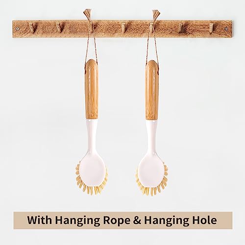 Image of Kitchen Dish & Cast Iron Brush with Scraper, [2 Pack] Skillet Scrub Cleaner with Handle, Kitchen Cleaning Scrubber for Dishes, Pots, Cast Iron Skillet, Non-Stick Frying Pans, Sinks and House Cleaning