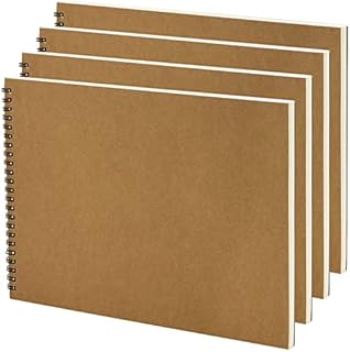 SINJEUN 4 Pack A4 Sketchbook Drawing Pad, A4 Spiral Sketch Book, 160gsm Spiral Bound Sketch Pad Hardback Kraft Cover Art Book Supplies for Students, Artists, 30 Sheets/60 Pages