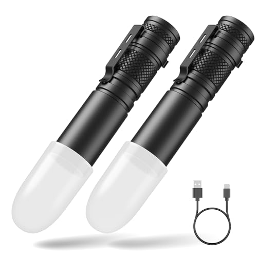 AUCLAYTEC 500 Lumens Tactical Flashlight, 6 Modes Pocket Flashlight Rechargeable High Bright Beam Small Handheld Flash Light Emergency Flashlights with Lampshade for Camping, Hiking, Walking (2 Pack) -  L4020R*2