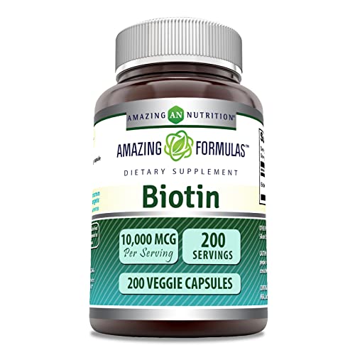 Amazing Formulas Biotin 10,000 Mcg Supplement | 200 Veggie Capsules | Non-GMO | Gluten-Free | Made...