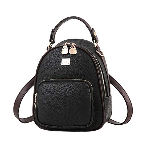 Mochila feminina FENICAL MIni de couro PU bolsa escolar casual para compras (Preta), Mini mochila, P