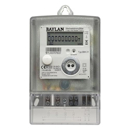 Zweirichtungs Wechselstromzähler [BM.31 - MID 26] geeichter Stromzähler Direktmessend bis 100A Zweirichtungszähler (1.8.0/2.8.0) Eintarifzählwerk LCD-Anzeige 12-Monats-Speicher mit Echtzeituhr RTC