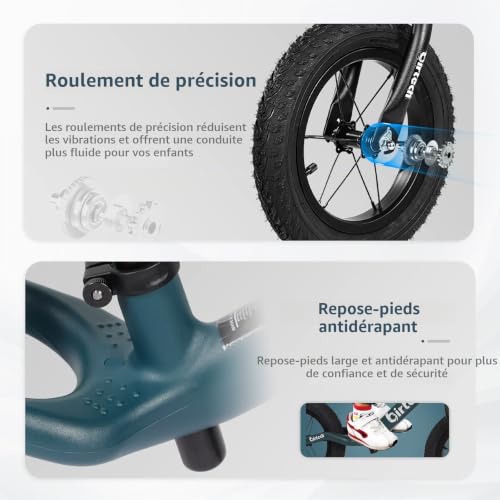 H.yeed Draisienne de 12 Pouces pour garçons et Filles âgés de 3 à 6 Ans, vélo léger sans pédales avec siège réglable et pneus gonflables, Roue en Nylon pour Tout-Petits (Vert) – vue 7