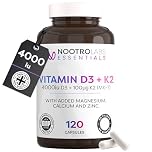 Nootro Labs Essentials Vitamin D3 4000 iu and K2 Capsules, Daily Vitamin D Supplements with Zinc and Magnesium for Joint Care, Bone & Heart Health and Immune Support (60 Servings - 2 Month Supply)