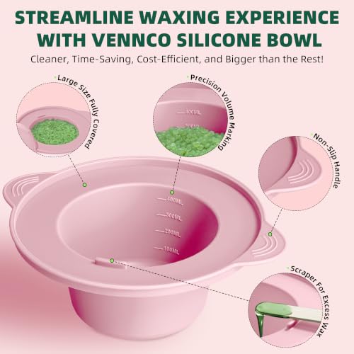 Image of VENNCO Digital Waxing Kit for Women - Pink Wax Warmer for Hair Removal Kit | with 4 Packs Hard Wax Beads & Silicone Wax Pot - Hard Wax Kit for Face, Bikini, Brazilian, Legs & Underarms, Full Body