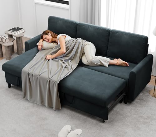 Walsunny Sectional Sofa Couch Bed L Shaped Sleeper Sofa Bed Pull Out Bed with Storage, Reversible Sectional Couches for Living Room, Apartment, Office(Dark Gray) - Thumbnail 4