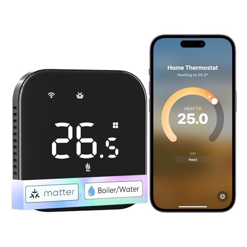 Meross Termostato Calefaccion WiFi Matter, Termostato WiFi Caldera Gas Condensación, Compatible con HomeKit, Alexa Google Siri, Sensor Externo, Detección Ventana Abierta, Bajo Consumo Programable