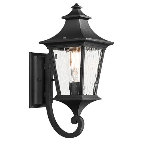 Emliviar Outdoor Light Fixture Wall Mount, 15 Inch 1-Light Exterior Wall Sconce Light with Water Ripple Glass, Black Finish, XE292UB-SW BK by Emliviar - Used condition - US$34.88