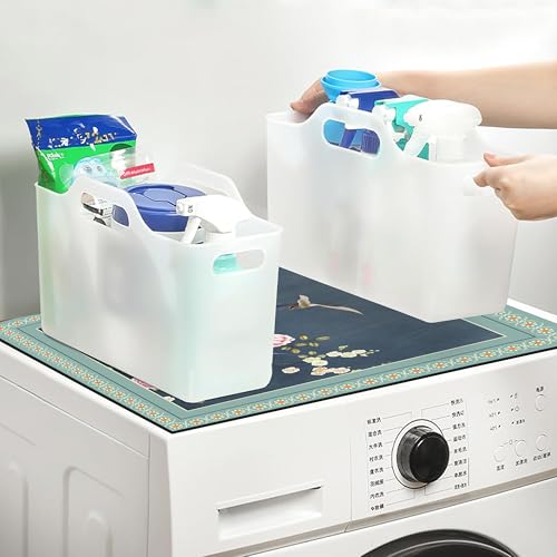 Image of Yellow Weaves Washer & Dryer Cover for Top, 60 x 60 cm, Washing Machine Top Protector Mat for Kitchen /Laundary Room, Water Absorbing, Dustproof, Scratch Resistant & Non-Slip (Floral Blue)