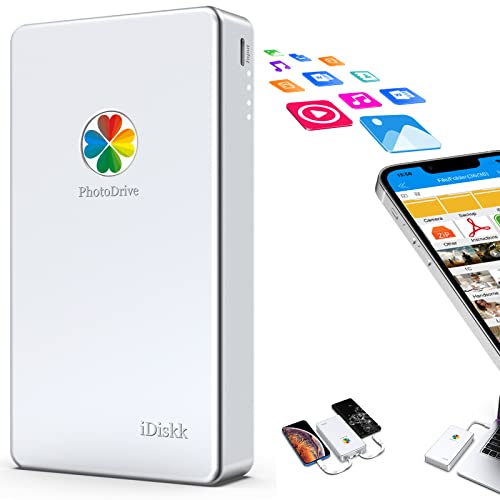 Image of iDiskk MFi Certified 1TB External Hard Drive for iPhone iPad Android Phones /MacBook /PC,iPhone Memory Storage to auto Backup Docs Photos /Videos,Metallic Silver iPhone Hard Drive