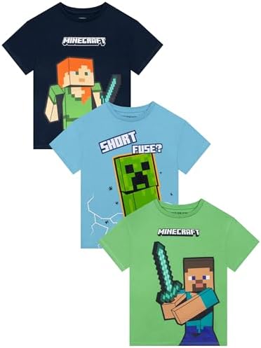 Minecraft Shirt for Boys, Gaming Summer Top for Kids, Multipack Boys Tshirts, Multicolored 6