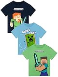 Minecraft Camisetas para Niño, Pack De 3 Camisetas Gaming para Niños, Lote De Camiseta Infantiles, Multicolor 9-10 Años