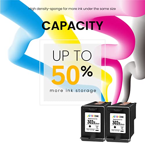 302 Druckerpatronen Schwarz, 302 XL Ersatz für HP 302 Druckerpatronen, 302 Schwarz für HP OfficeJet 5230 3831 5220 3833 3830 5232 DeskJet 3630 3636 3639 Envy 4520 4527 4525 4524 (2er-Pack)