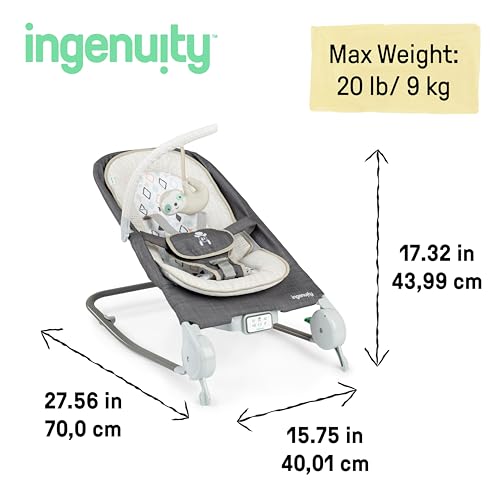 Ingenuity Gas Relief and Anti-Colic Baby Bouncer Seat and Rocker, Gentle Belly Massage to Relax and Soothe Bellies, Instant Tummy Soother, 20 Songs and Melodies – Parker - image 7