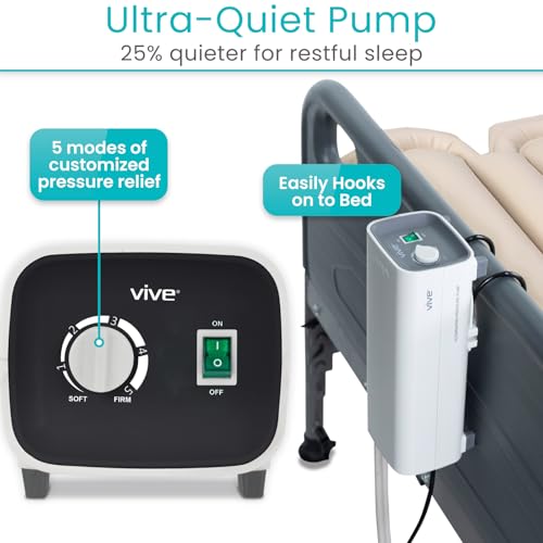Vive Tube Alternating Air Pressure Mattress Pad - The Original Bed Sore Prevention Solution - Hospital & Home Mattress Topper - Includes Waterproof, Heat Resistant Ulcer Cushion & Whisper Quiet Pump