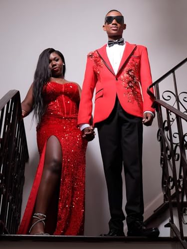 Mens Suit 2 Piece Slim Fit Tuxedo Suits for Men One Button Blazer Pant with Black Bow Tie Suit for Wedding Prom Party2