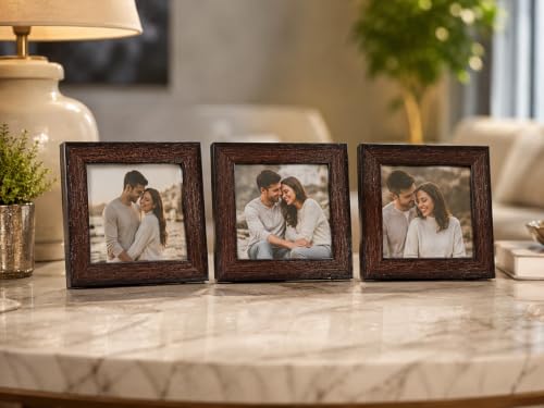 Image of Square Photo Frames, size 3 * 3 inches(7.6 x 7.6 cm,) Set of 3, Brown, Dual-Purpose Wall Mount and Table Display