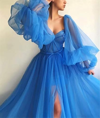 Long Sleeve Prom Dress for Women Sweetheart Tulle Ball Gown with Slit Appliques Princess Formal Evening Gowns2
